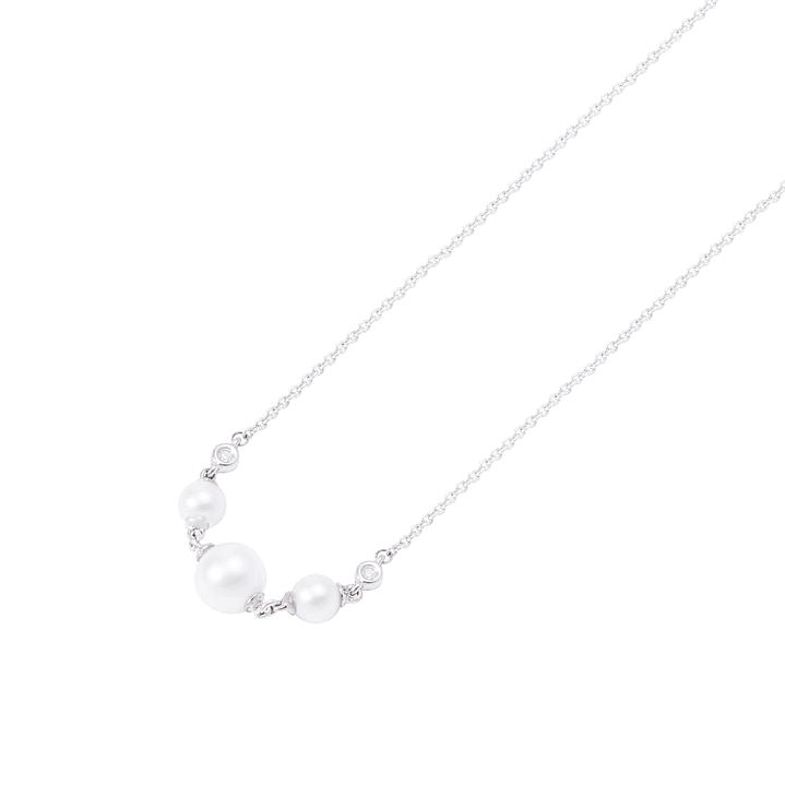Collar Oro Blanco 18kt Diamantes 2 Pts y 3 Perlas 4 - 2 mm 1