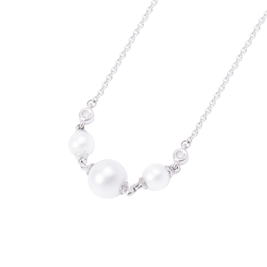 Collar Oro Blanco 18kt Diamantes 2 Pts y 3 Perlas 4 - 2 mm 2
