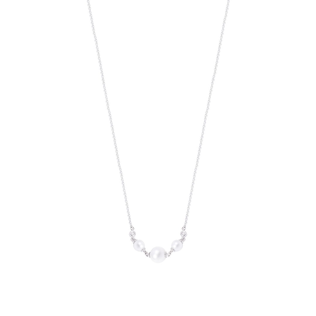 Collar Oro Blanco 18kt Diamantes 2 Pts y 3 Perlas 4 - 2 mm 3