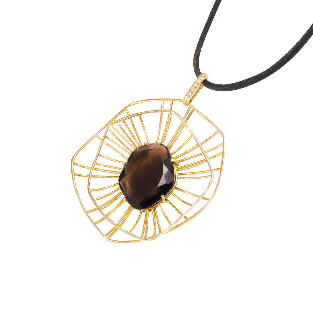 Collar Oro Amarillo 18kt Diamante 7x0,5 Pts Quarzo 2