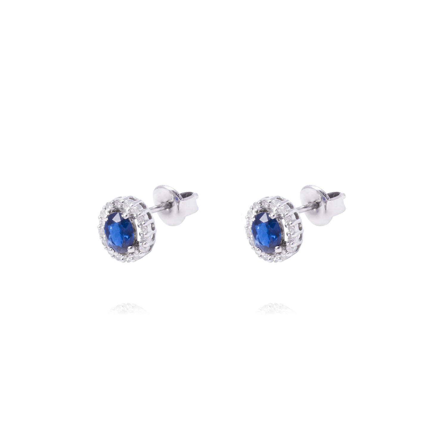 Aros Oro Blanco 18kt Diamantes 30 Pts y Zafiro 1,34 Qlts 2