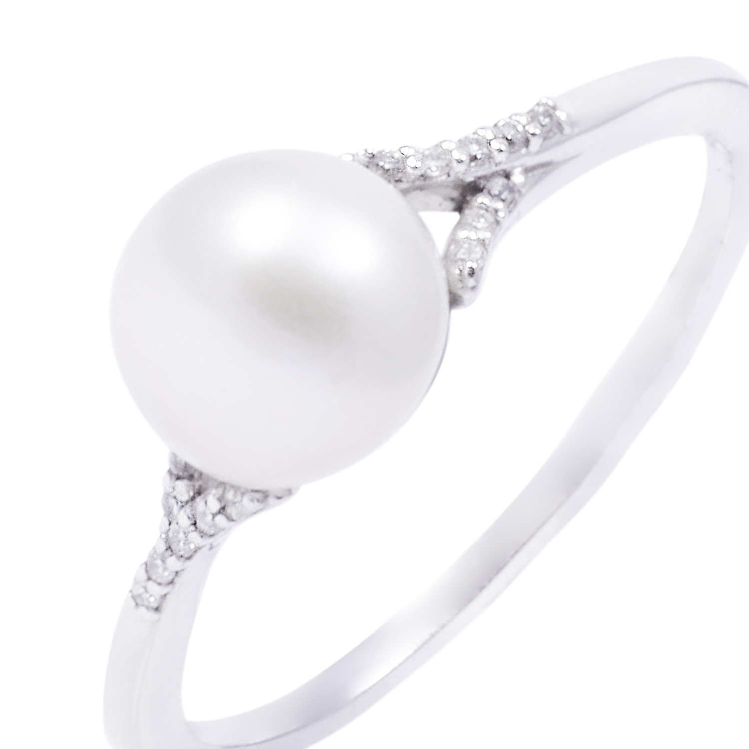 Anillo Oro Blanco 18kt Diamantes 5 Pts y Perla 7mm 2