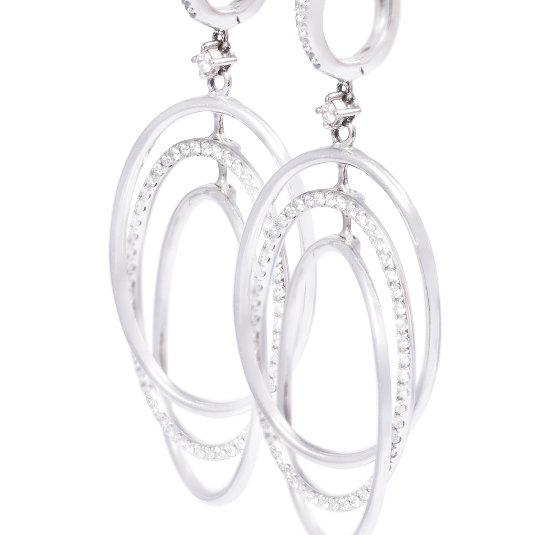 Aros Oro Blanco 18kt Tres Círculos Diamantes 78 Pts 2