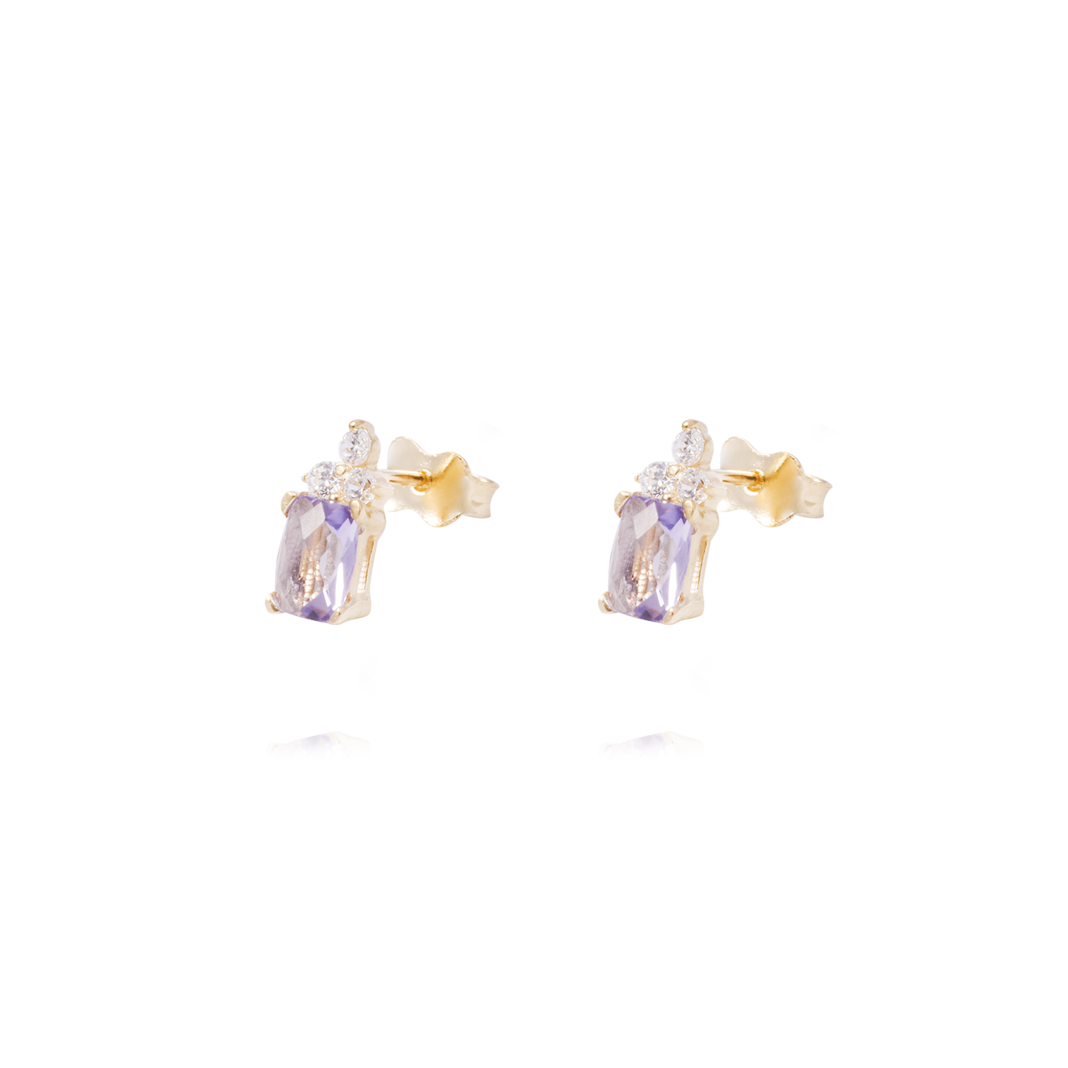 Aros Oro Amarillo 18kt Amatista Cz Y Circonitas 2