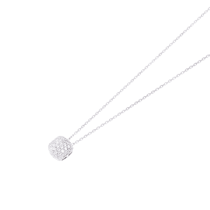 Collar Oro Blanco 18kt Cuadrado con Relieve de Diamantes