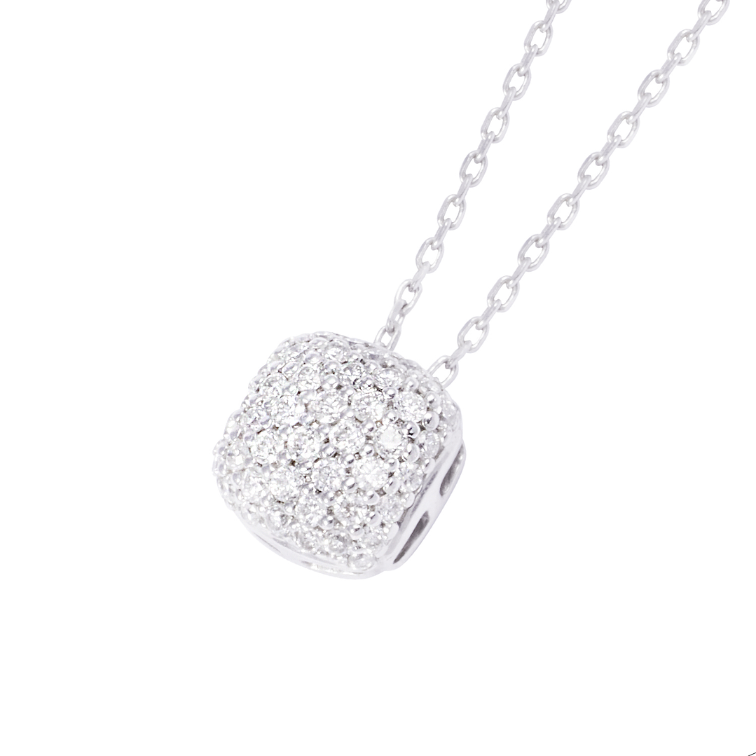 Collar Oro Blanco 18kt Cuadrado con Relieve de Diamantes 2