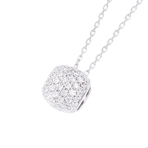 Collar Oro Blanco 18kt Cuadrado con Relieve de Diamantes