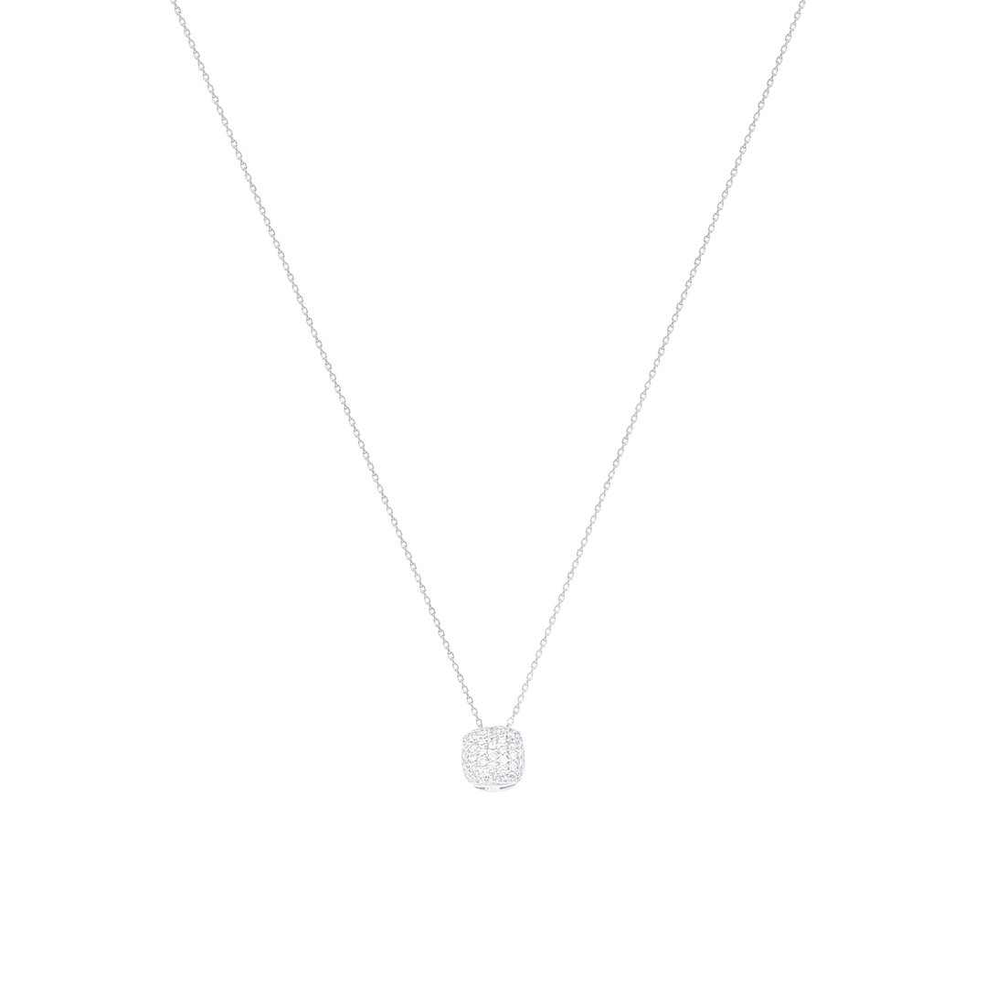 Collar Oro Blanco 18kt Cuadrado con Relieve de Diamantes 3