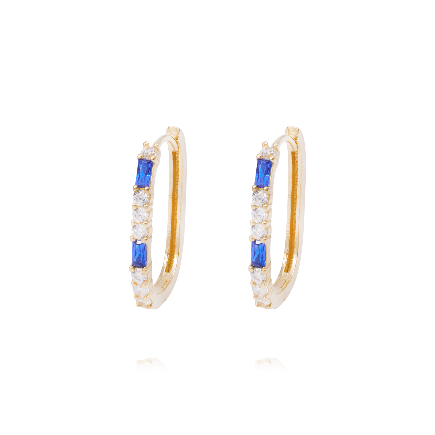 Aros Oro Amarillo 18kt Argollas Circonitas Blancas y Azules 1