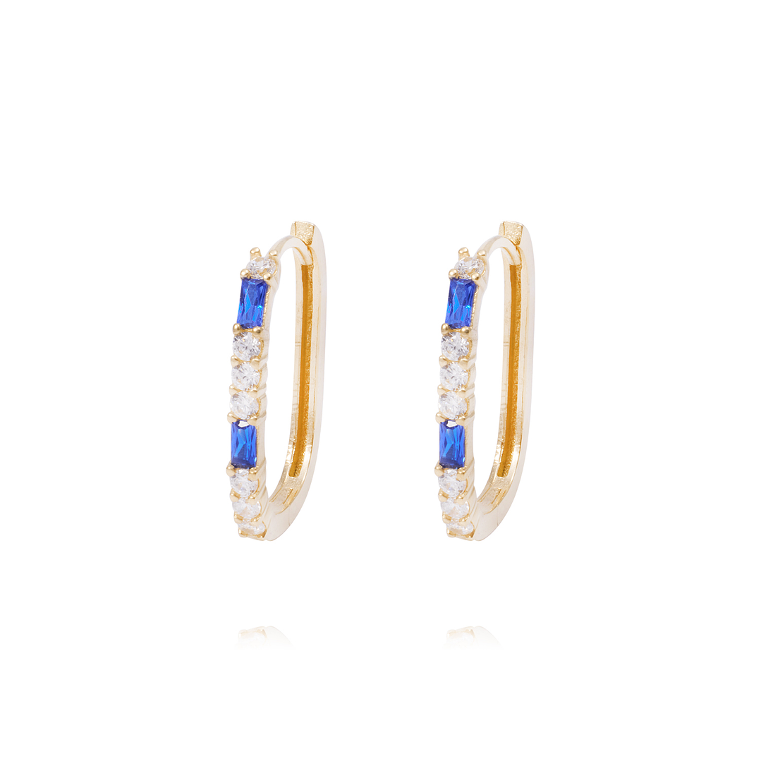 Aros Oro Amarillo 18kt Argollas Circonitas Blancas y Azules 1