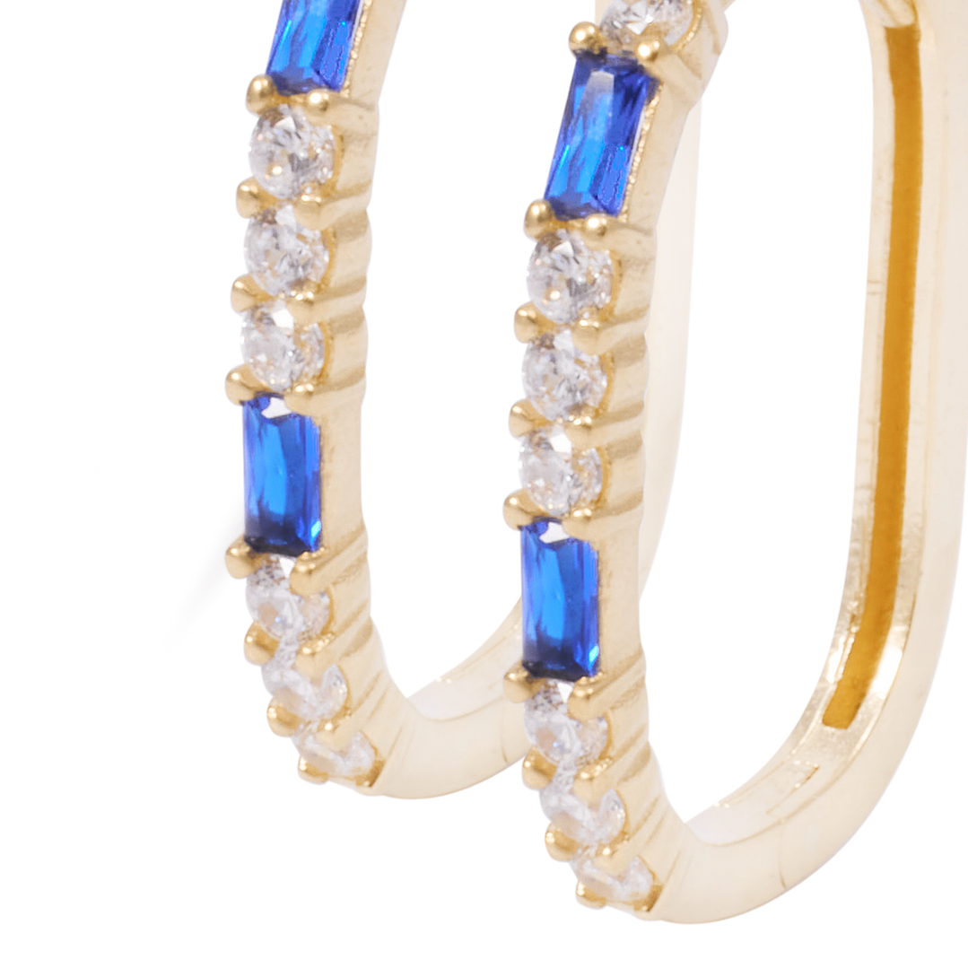 Aros Oro Amarillo 18kt Argollas Circonitas Blancas y Azules 2