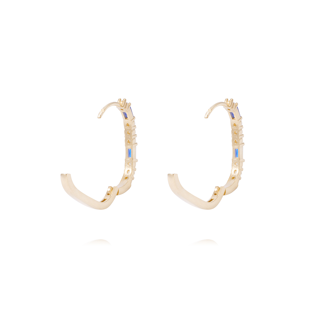 Aros Oro Amarillo 18kt Argollas Circonitas Blancas y Azules 3