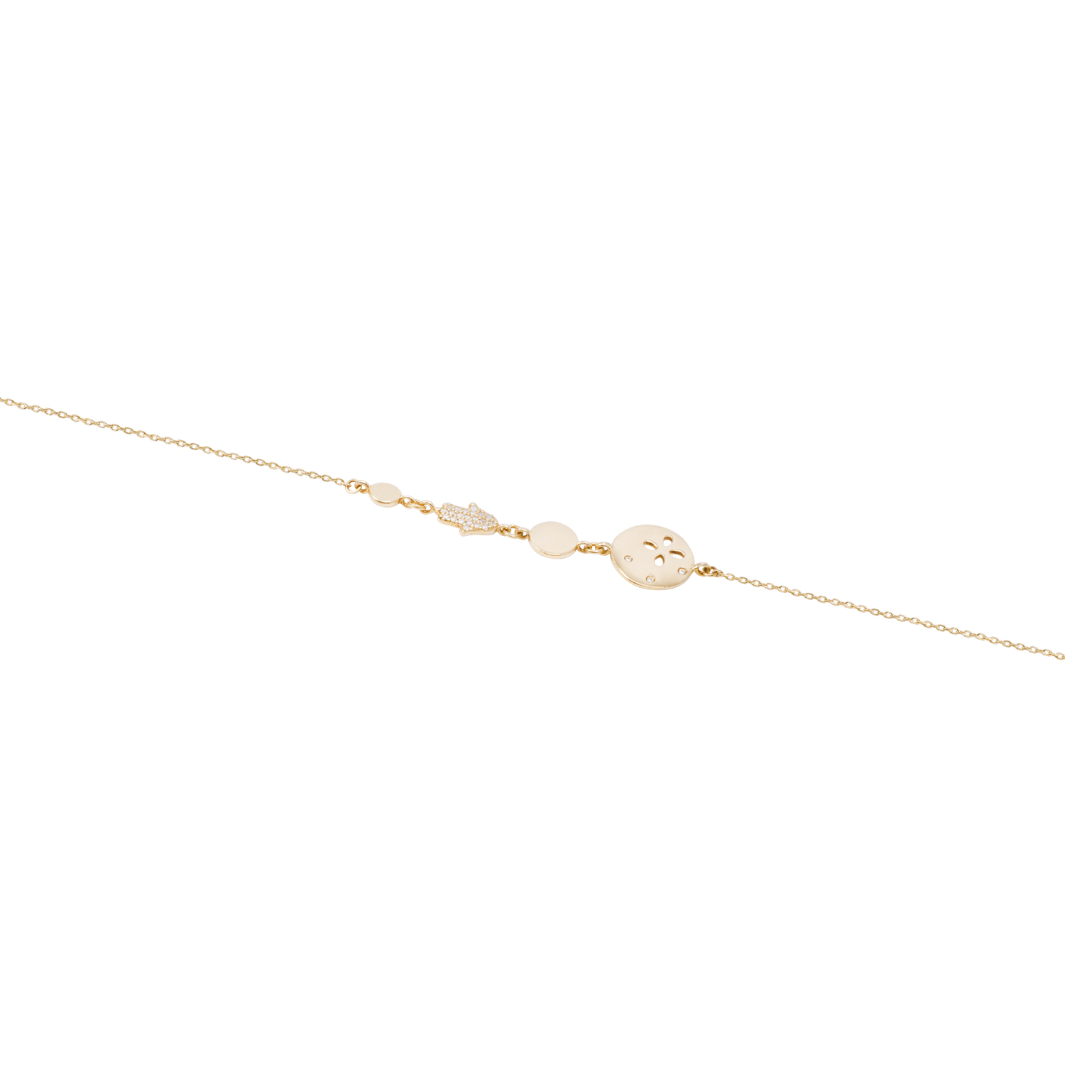 Pulsera Oro Amarillo 18kt Círculos y Mano de Fátima 7 Pts 3