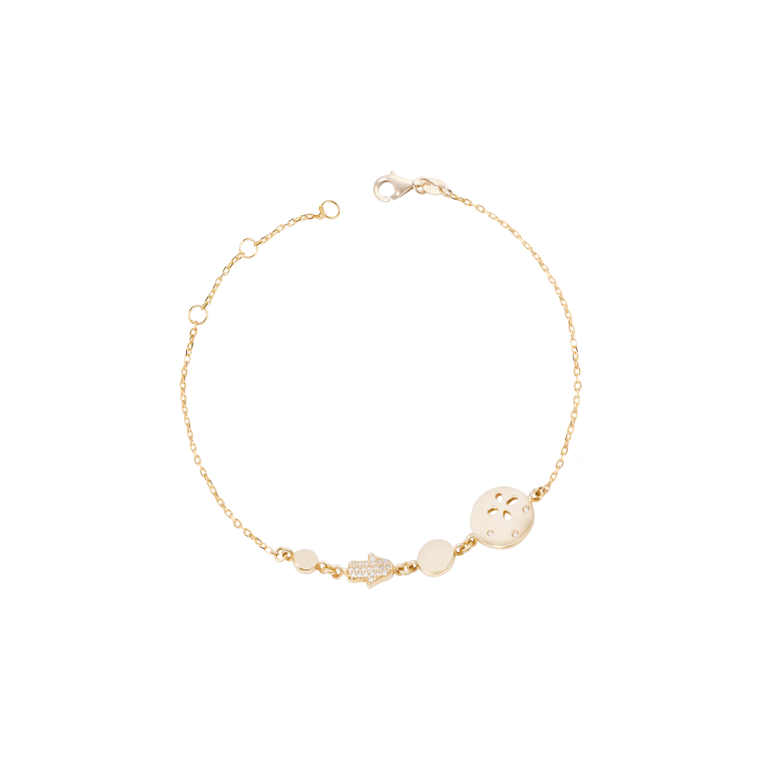 Pulsera Oro Amarillo 18kt Círculos y Mano de Fátima 7 Pts 1