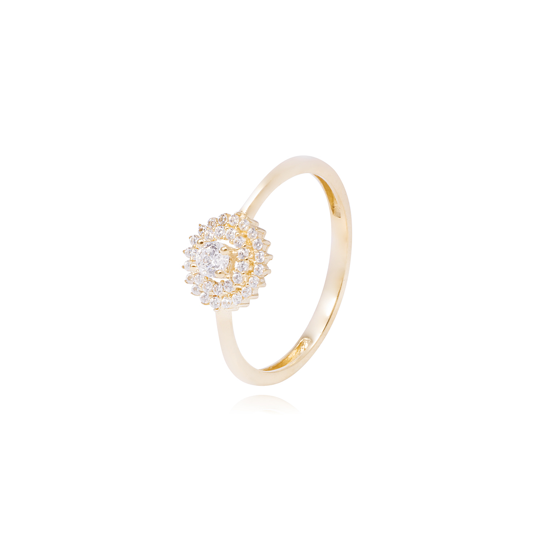 Anillo Oro Amarillo 18kt Circonita Flor con Bases Intercaladas 1