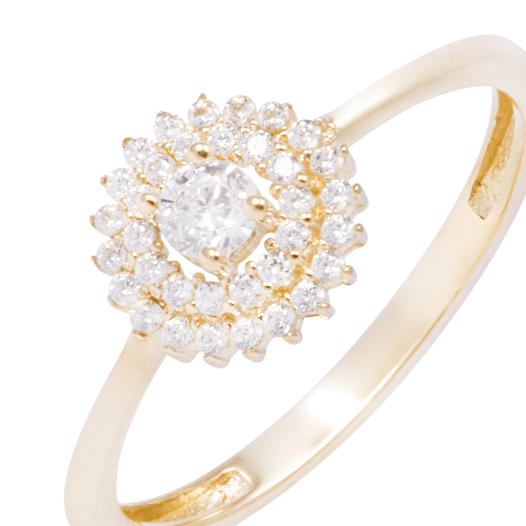 Anillo Oro Amarillo 18kt Circonita Flor con Bases Intercaladas 2