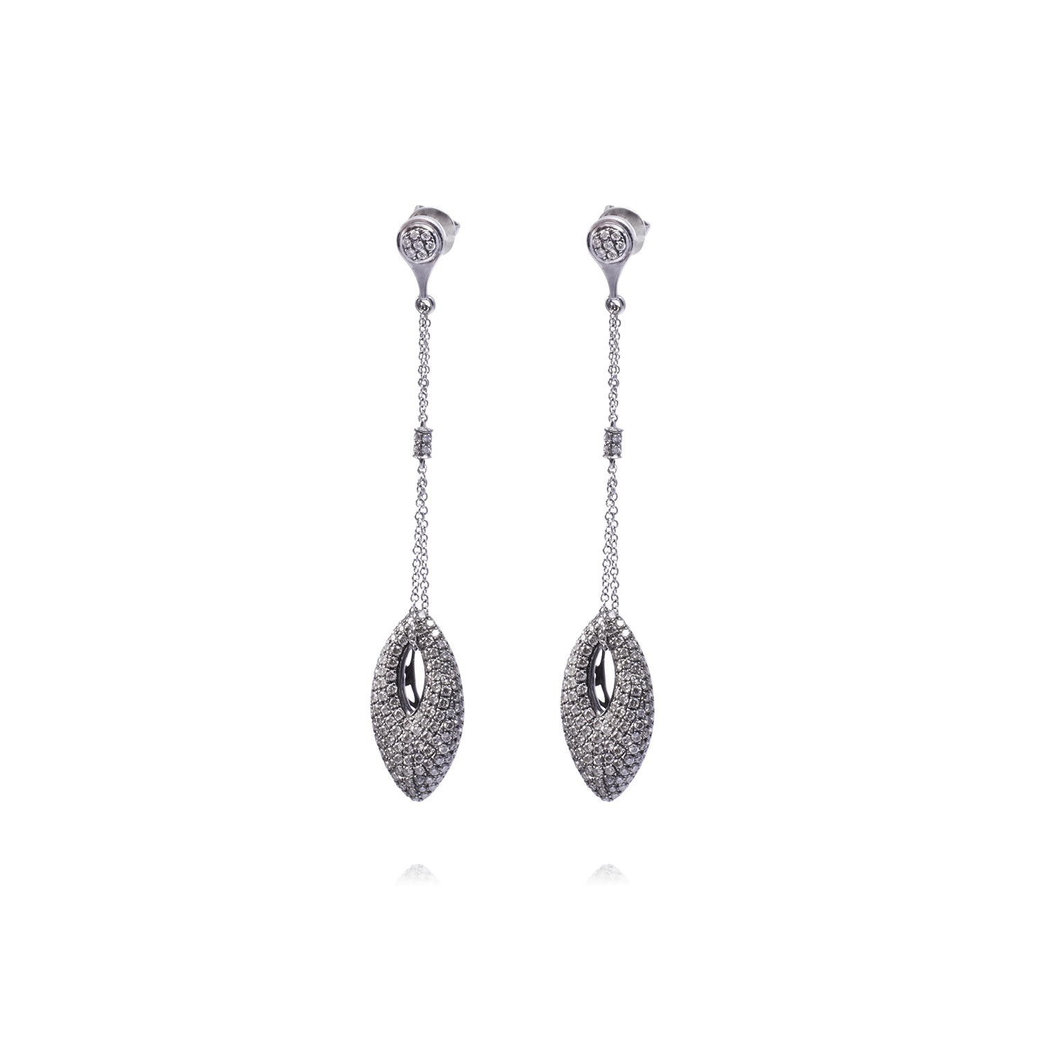 Aros Oro Blanco 18kt Colgantes Ovalados Diamantes 1,56 Qlts 1