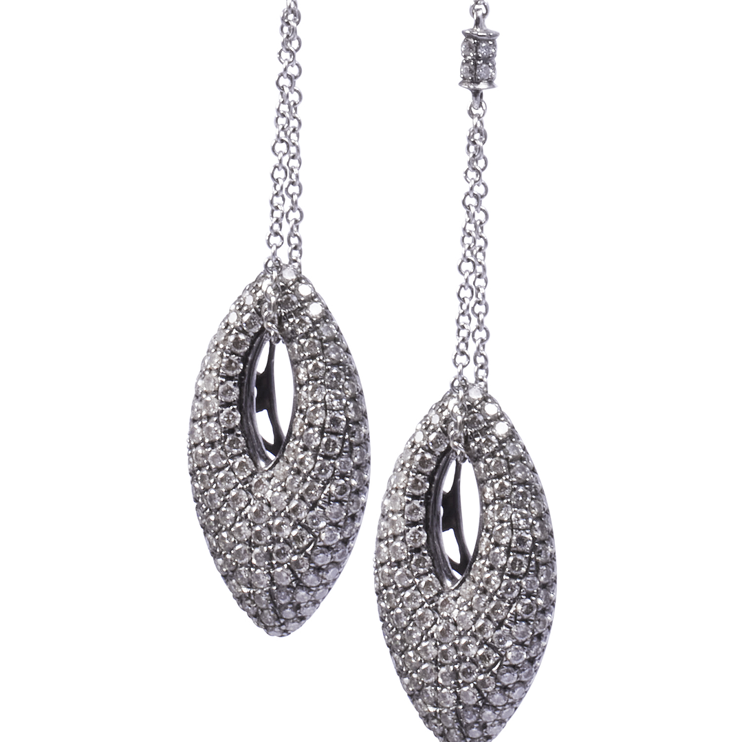 Aros Oro Blanco 18kt Colgantes Ovalados Diamantes 1,56 Qlts 2