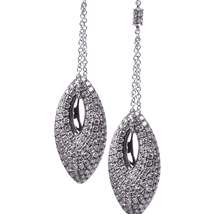 Aros Oro Blanco 18kt Colgantes Ovalados Diamantes 1,56 Qlts 2