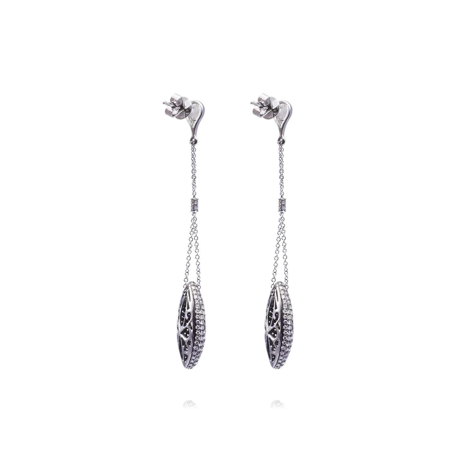 Aros Oro Blanco 18kt Colgantes Ovalados Diamantes 1,56 Qlts 3
