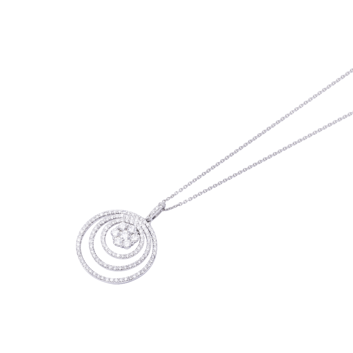 Collar Oro Blanco 18kt Tres Círculos y Flor Diamantes 105 Pts 1
