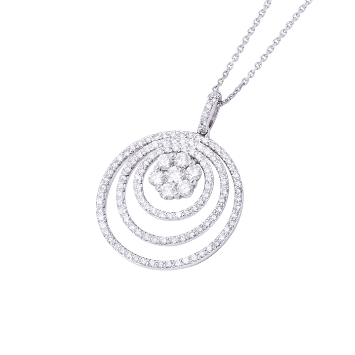 Collar Oro Blanco 18kt Tres Círculos y Flor Diamantes 105 Pts 2