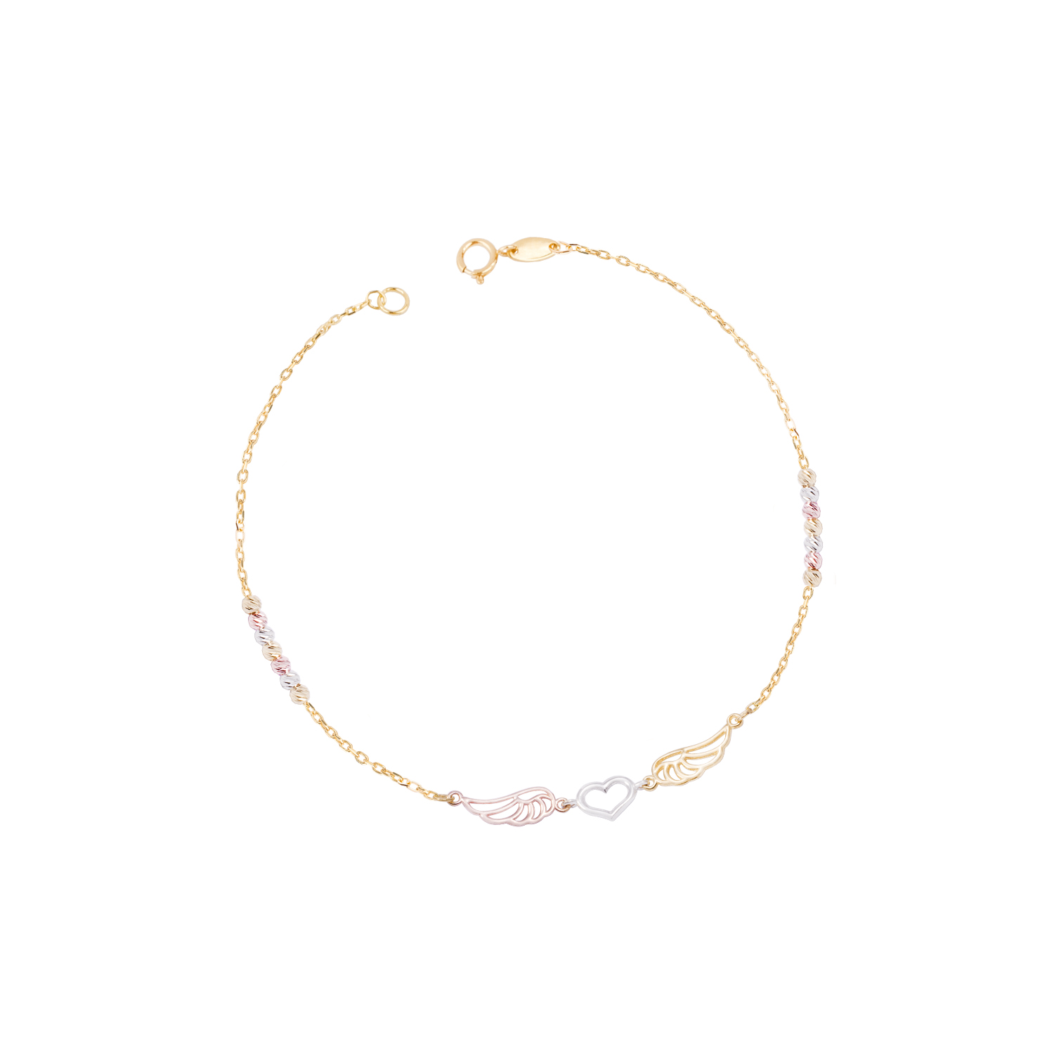 Pulsera Oro Bicolor 18kt Corazón y Alas 1