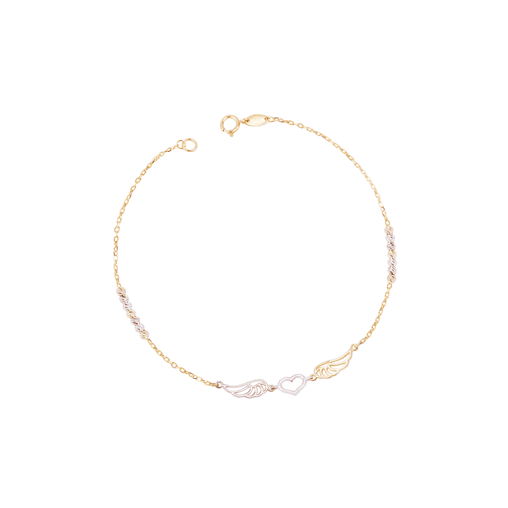 Pulsera Oro Bicolor 18kt Corazón y Alas 1