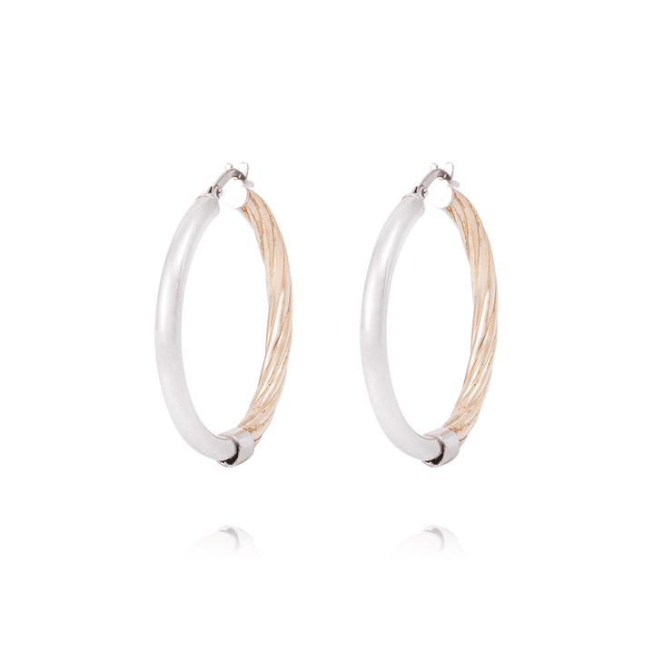 Aros de Plata Esterlina 925 Argollas Bicolor Revestido en Oro 18kt 1