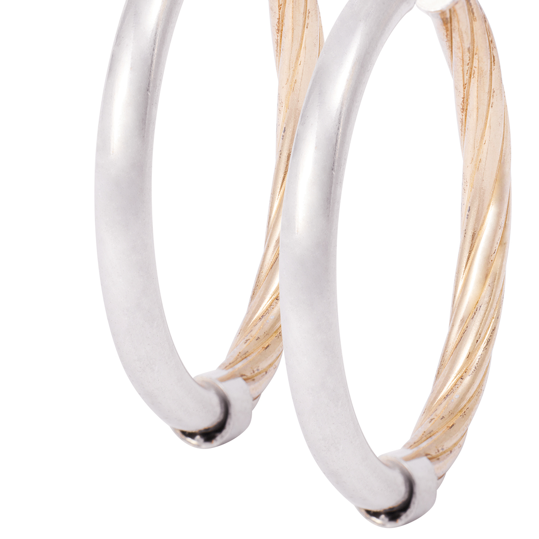 Aros de Plata Esterlina 925 Argollas Bicolor Revestido en Oro 18kt 2