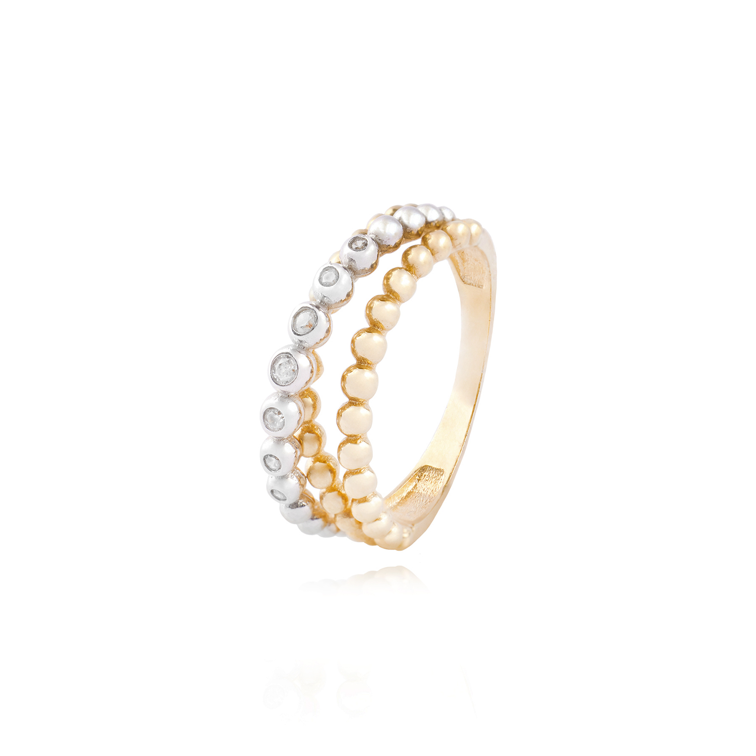 Anillo Oro Bicolor 18kt Bolitas Amarillas y Blancas 1