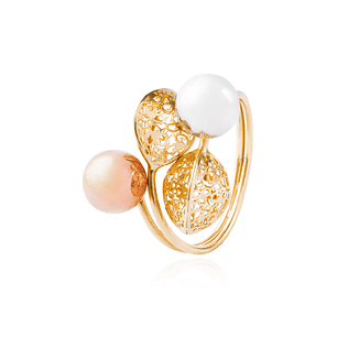 Anillo Oro Tricolor 18kt Hojas Caladas