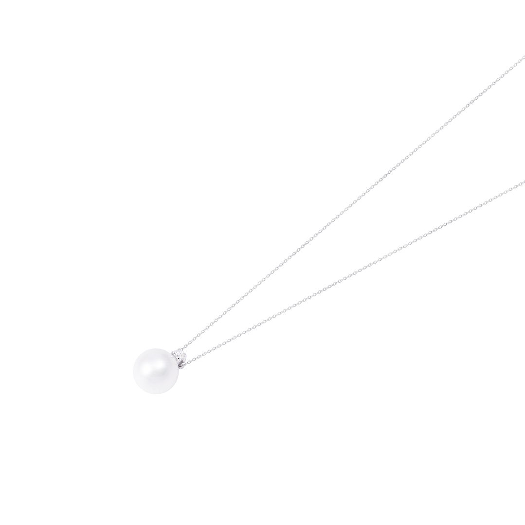 Collar de Oro Blanco 18kt con Diamante 4Pts y Perla Cultivada 8mm 1