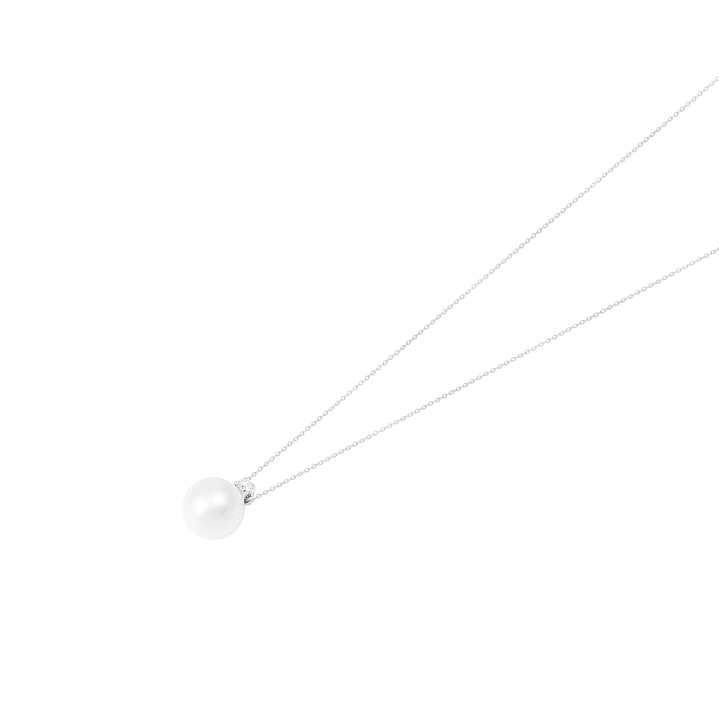 Collar de Oro Blanco 18kt con Diamante 4Pts y Perla Cultivada 8mm 1