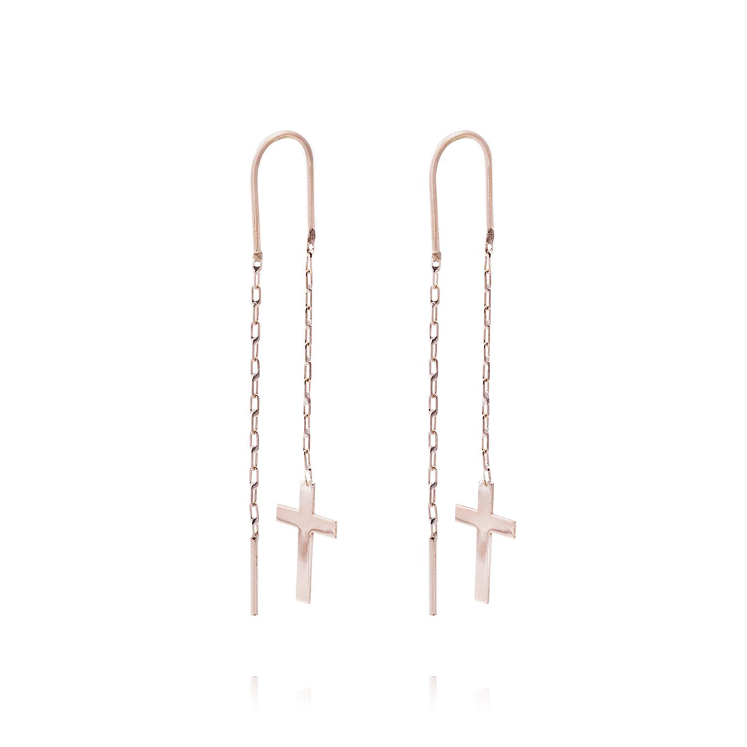 Aros Oro Miel de 18kt  Cadena Cruz 3