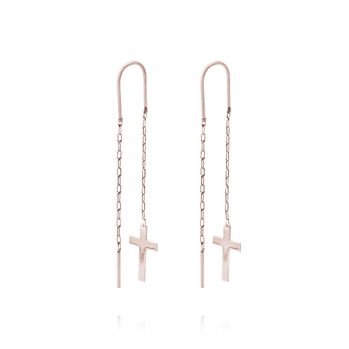 Aros Oro Miel de 18kt  Cadena Cruz 3