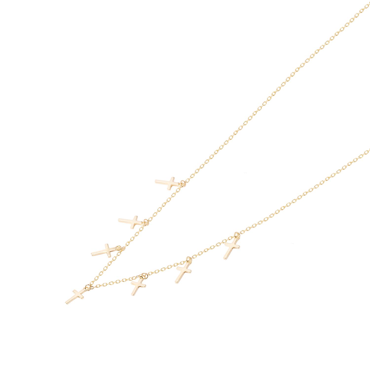Collar de Plata Esterlina 925 Choker Cruces Colgantes Revestido en 18Kt 1