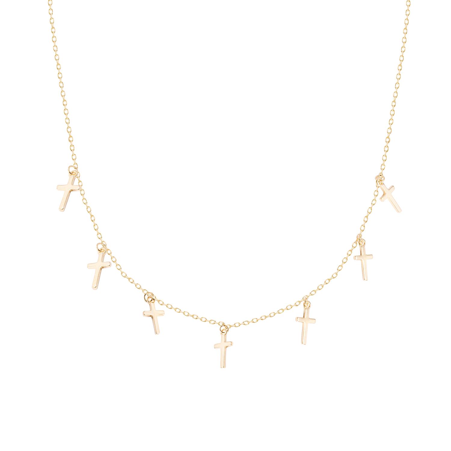 Collar de Plata Esterlina 925 Choker Cruces Colgantes Revestido en 18Kt 2