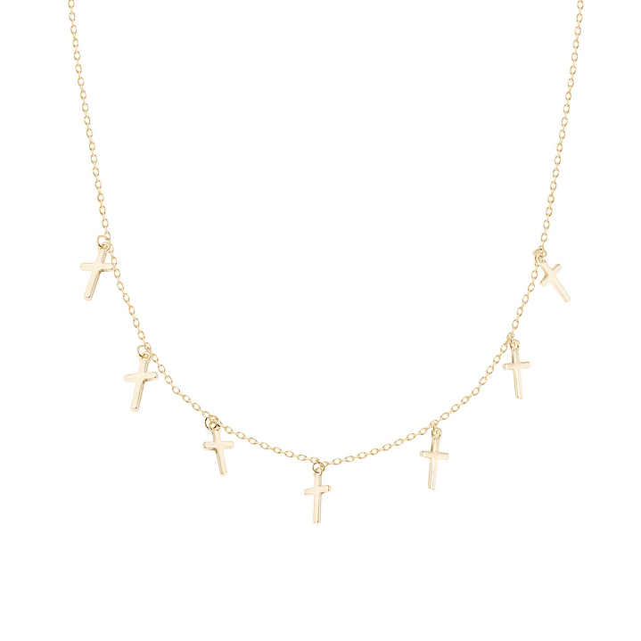 Collar de Plata Esterlina 925 Choker Cruces Colgantes Revestido en 18Kt 2