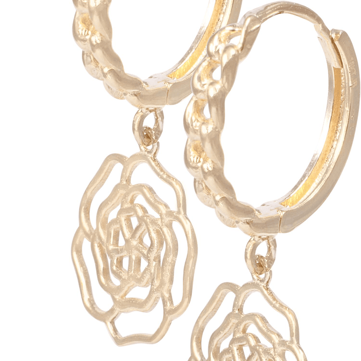 Aros de Oro 18Kt Argolla Flor Colgante 2