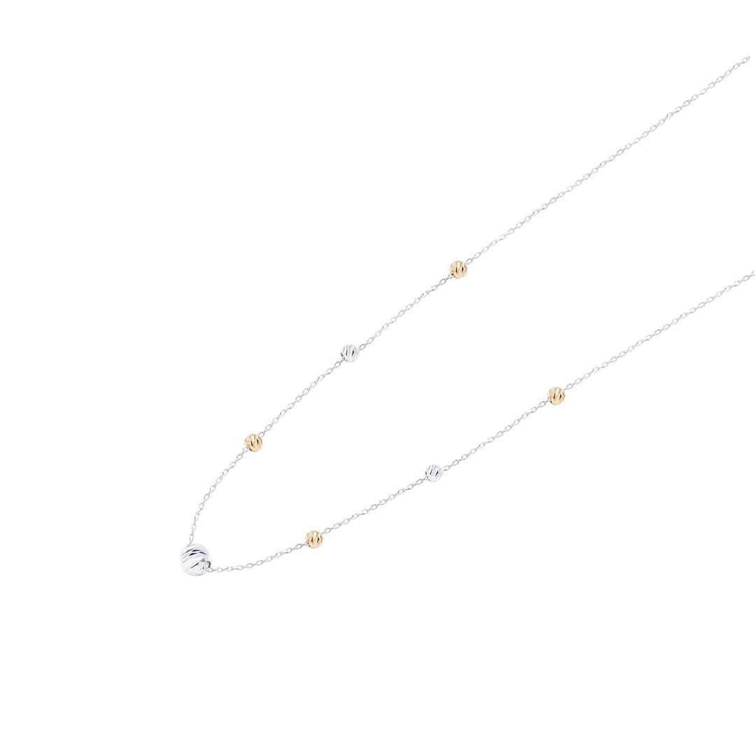 Collar de Oro Blanco de 18Kt Bolitas Facetadas 45cm 1