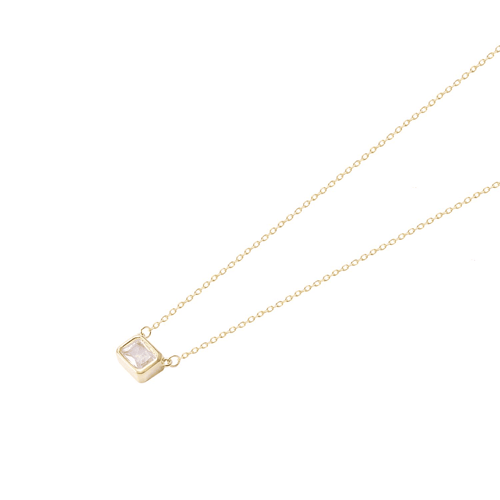 Collar de Plata Esterlina 925 Rectángulo Circón Revestido en Oro 18kt 1