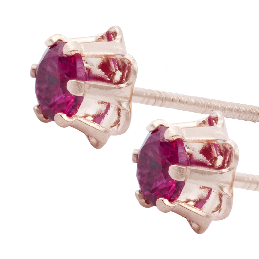 Aros en Oro Miel 18kt Rubí 4mm 2