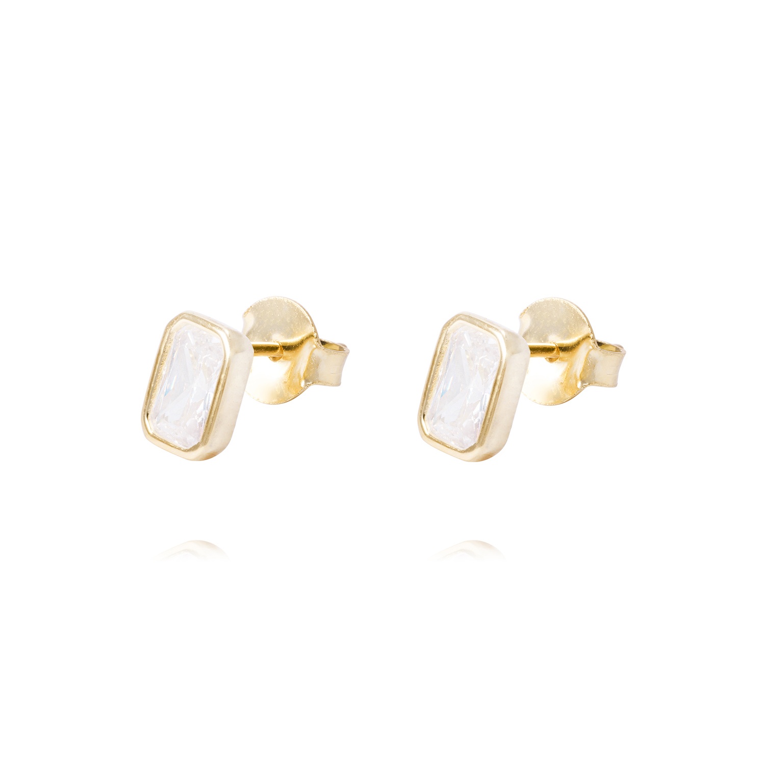 Aros de Plata Esterlina Rectangular Con Circonita Revestido en Oro 18kt 1