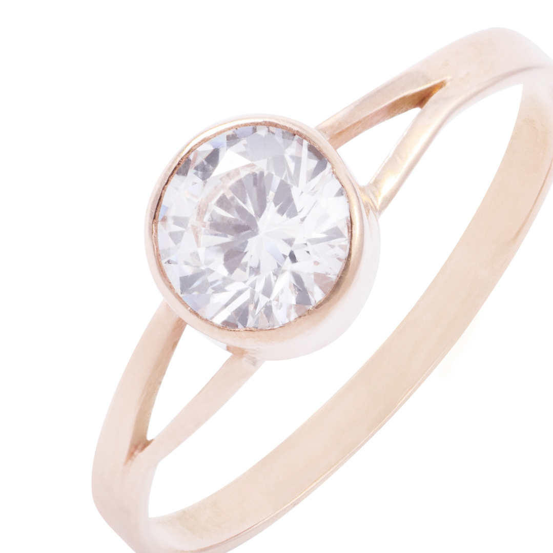 Anillo Oro Miel 18kt Moderno Circón 6mm 2