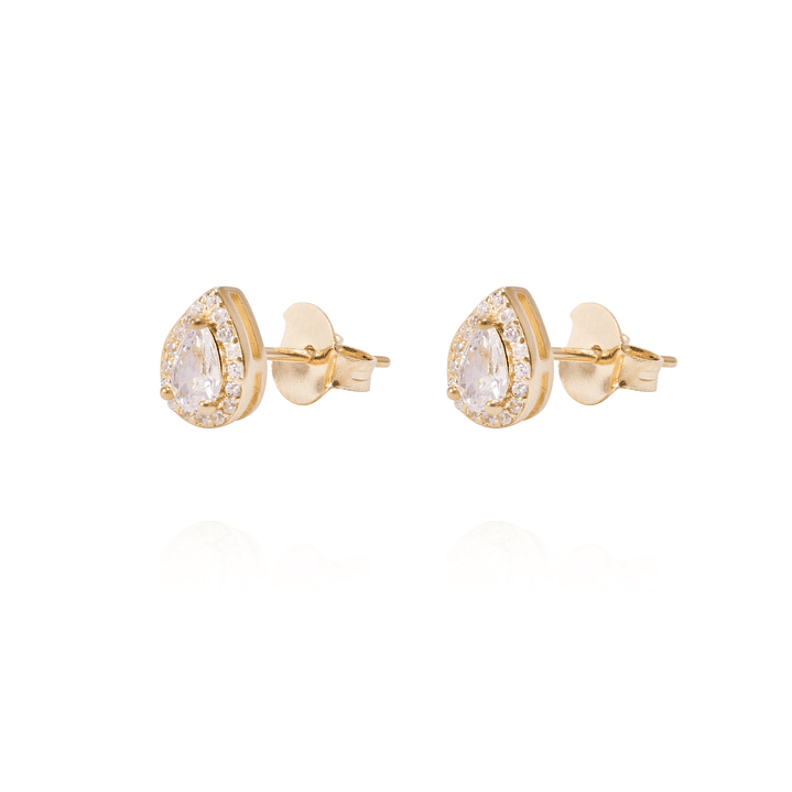 Aros de Plata Esterlina Gota de Agua con Circonita Revestido en Oro 18kt 1