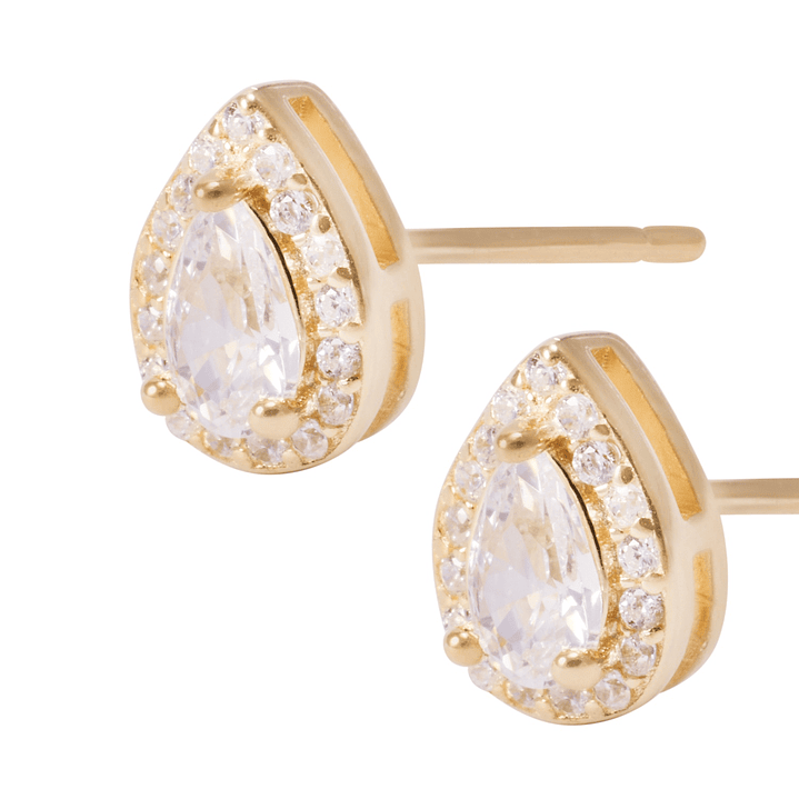 Aros de Plata Esterlina Gota de Agua con Circonita Revestido en Oro 18kt 2