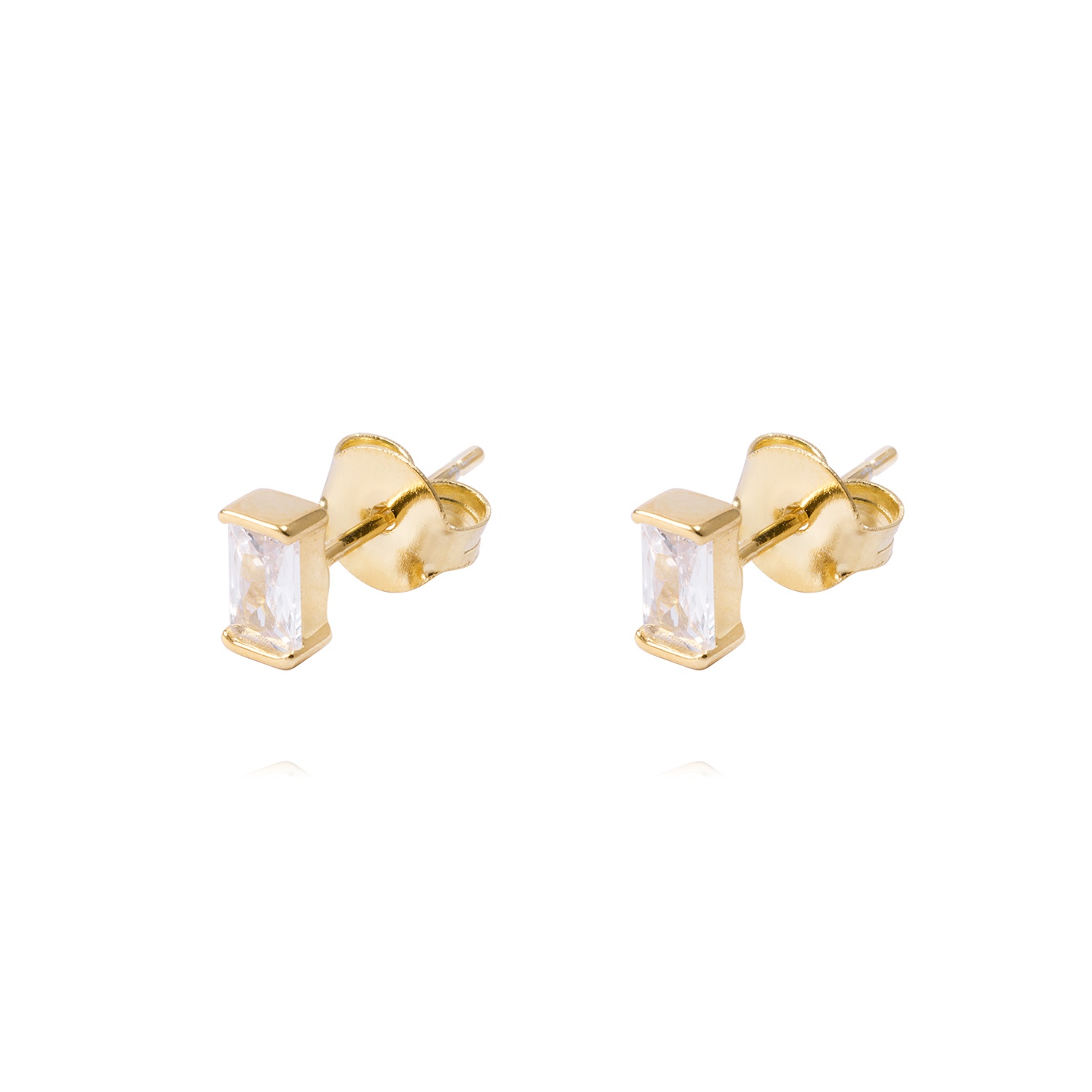 Aros de Plata Esterlina Rectangular con Circonita Pequeño en Oro 18kt 1