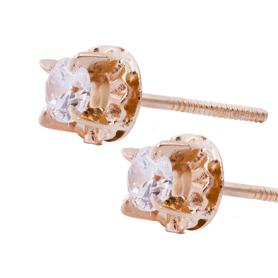 Aros Oro Miel 18kt Chatón Circón 4mm 2