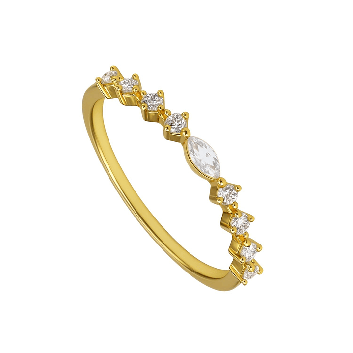 Anillo de Plata Esterlina 925 Marquise Central con Circonita revestido en Oro 18kt 3